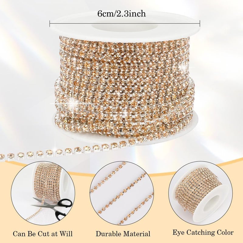 Liwidon Rhinestone Chain 10 Yards Rhinestone Trim Champagne Bling Diamond Rhinestones Strips 3mm Glitter Bling Crystal Rhinestones Close Chains Claw Cup Chains Trim for Sewing DIY Crafting Jewelry Clothes - Image 3